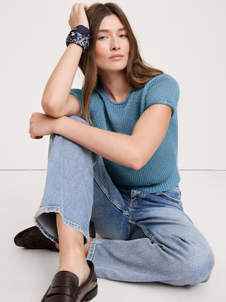 Fitted Linen Short-Sleeve Sweater | Banana Republic (US)