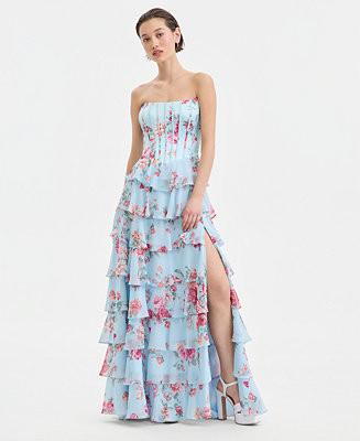 B Darlin Juniors' Corset-Bodice Ruffled Gown - Macy's | Macy's