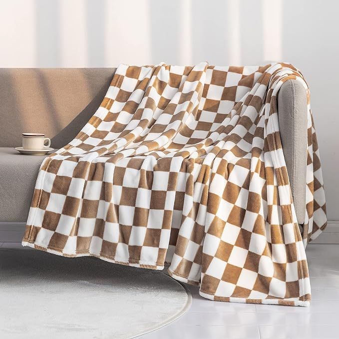 LOMAO Throw Blankets Flannel Blanket with Checkerboard Grid Pattern Soft Throw Blanket for Couch,... | Amazon (US)