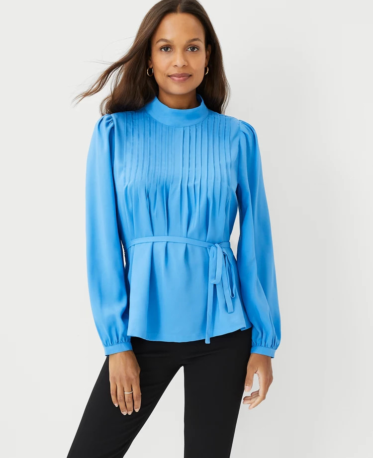 Pintucked Tie Waist Top | Ann Taylor (US)