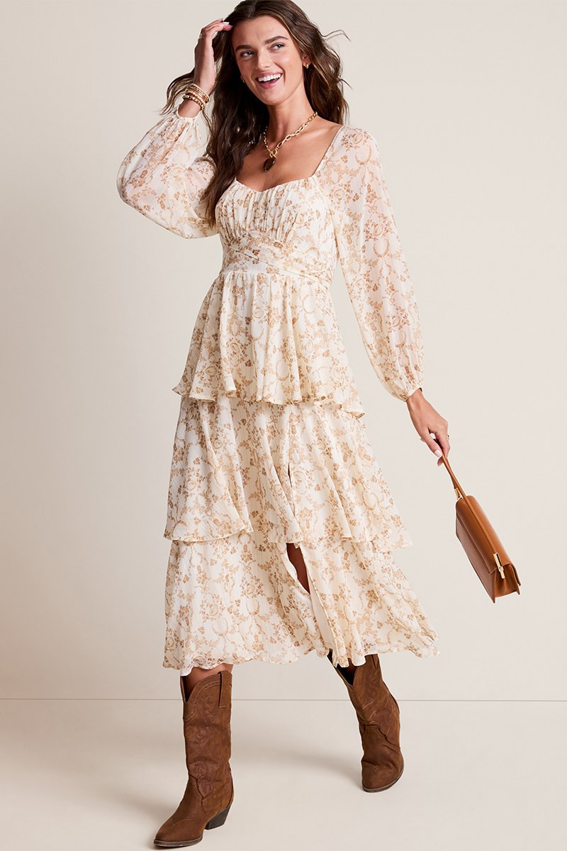 Elena Toile Print Tiered Midi Dress | Francesca's