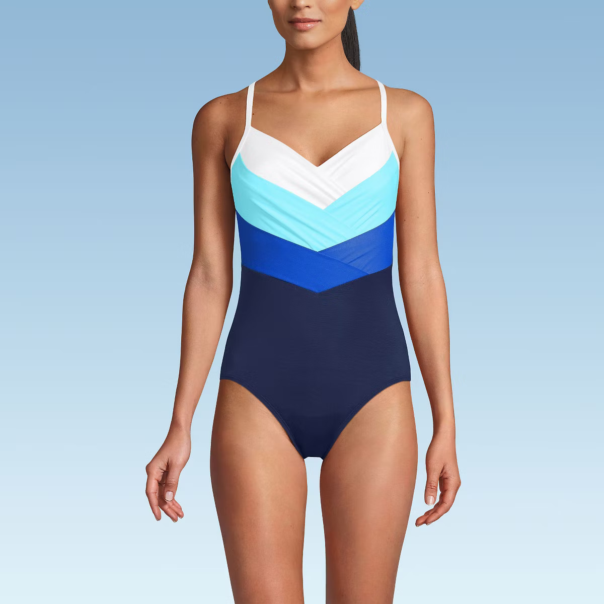 Lands' End Women's Slender Suit V-neck Pleated X-back One Piece Swimsuit Adjustable Straps | Target