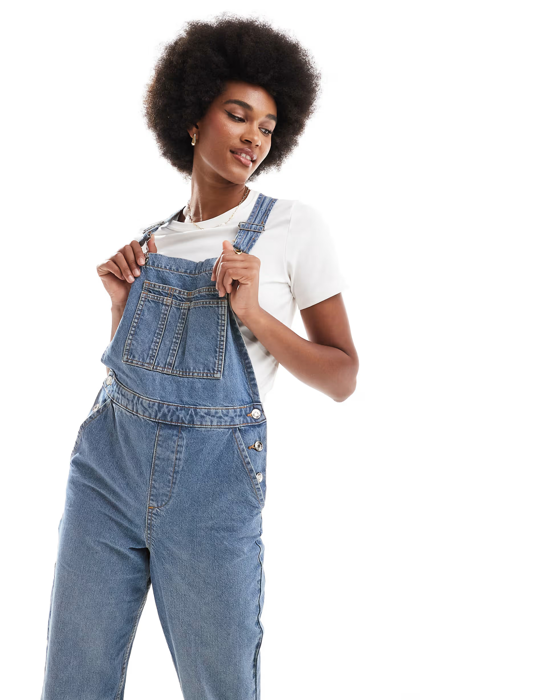 ASOS DESIGN Tall denim dungaree in mid blue | ASOS (Global)