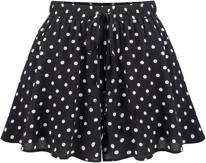 HOW'ON Women's Summer Casual Comfy Culottes Shorts Elastic Waist Wide Leg Shorts | Amazon (US)