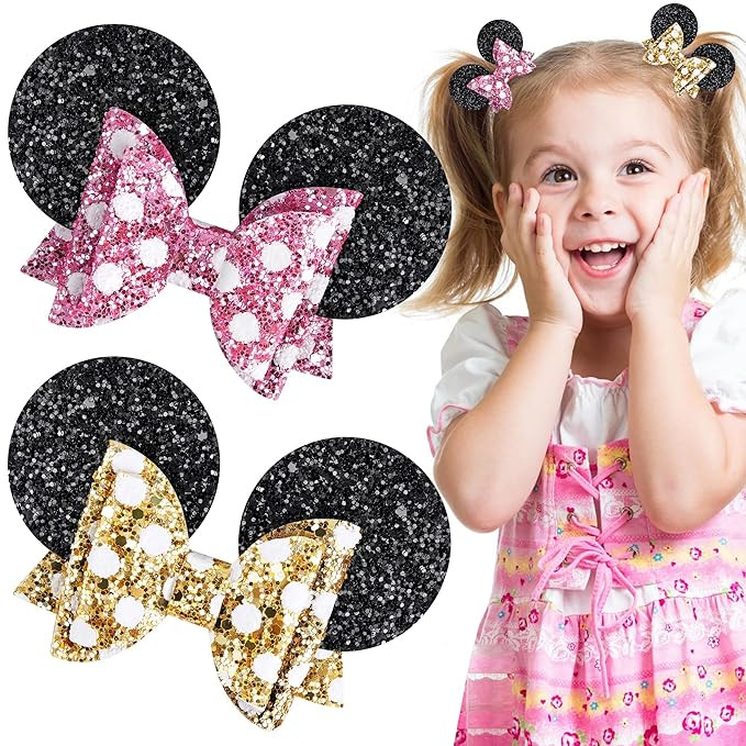 Akkya Mouse Ear Scrunchies with Bow 2PCS Cute Mouse Ears Hair Accessories Birthday Bow Clip Park ... | Amazon (US)