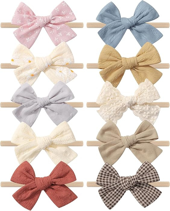 doboi 10PCS Baby Girls Headbands Hair Bows Nylon Linen Hairbands Handmade Hair Accessories for Ne... | Amazon (US)