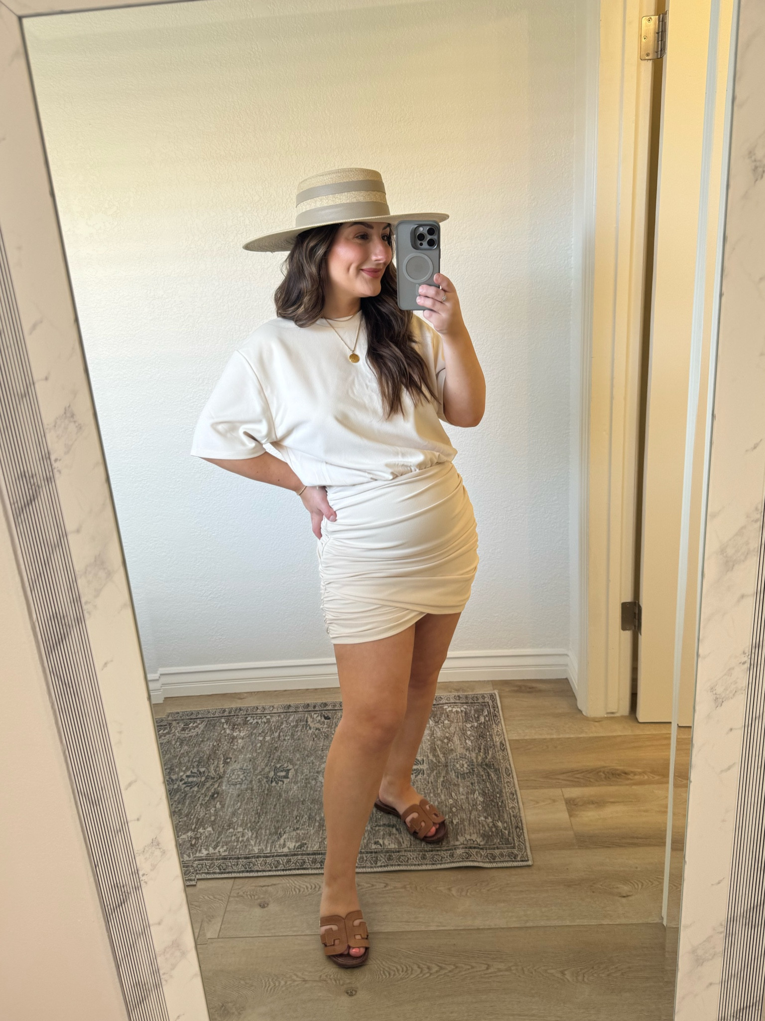 Prettiest mini dress! Comes in multiple colors and multiple lengths 

I’m in a size small regular length. (Also comes in petite and tall)

Size up for your bump since there isn’t much stretch

#LTKfindsunder50 #LTKfindsunder100 #LTKstyletip