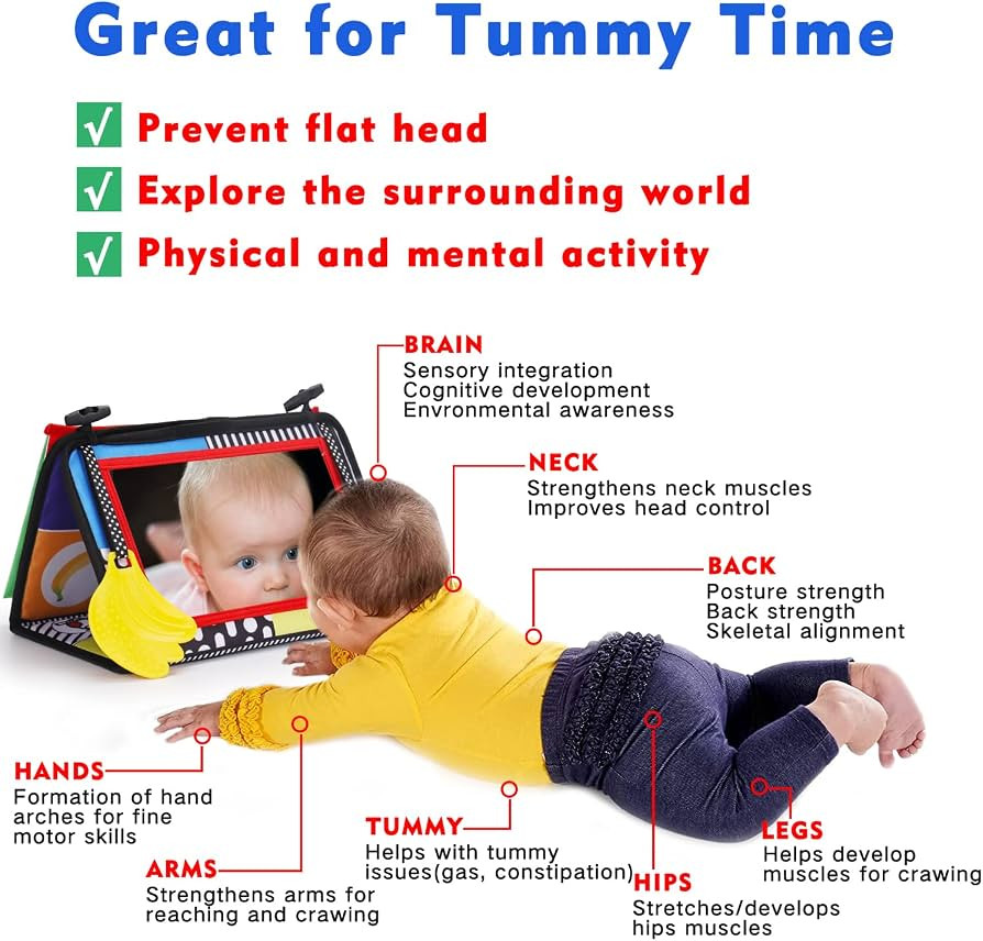 Tummy Time Baby Mirror Infant Toys Newborn 0 3 Months Brain Development with Crinkle Cloth Book T... | Amazon (US)