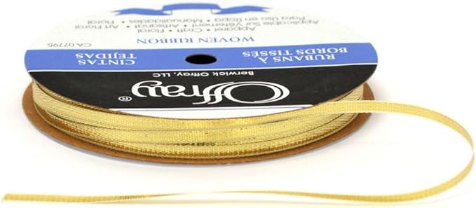 Offray Woven Metallic Ribbon, 1/8-Inch Wide by 30-Yard Spool, Gold | Amazon (US)
