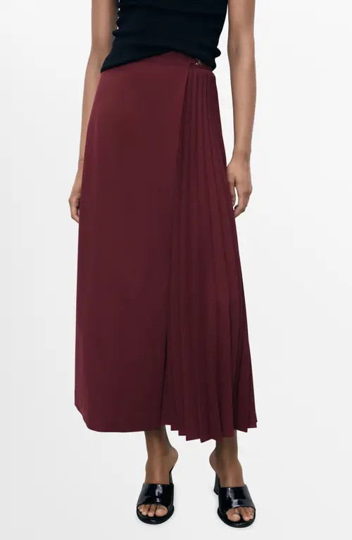 MANGO Pleated Crossover Maxi Skirt in Burgundy at Nordstrom, Size Small | Nordstrom