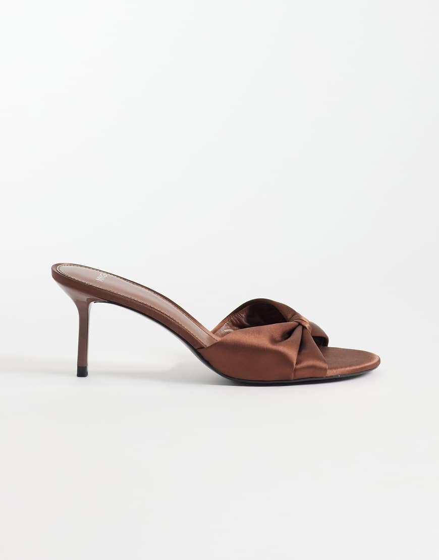 Mango satin heeled mules in brown | ASOS (Global)