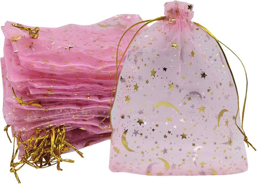 Ankirol 100pcs Organza Bags Moon and Stars Baby Shower Favor Bags Jewelry Candy Gift Card Bags Wi... | Amazon (US)