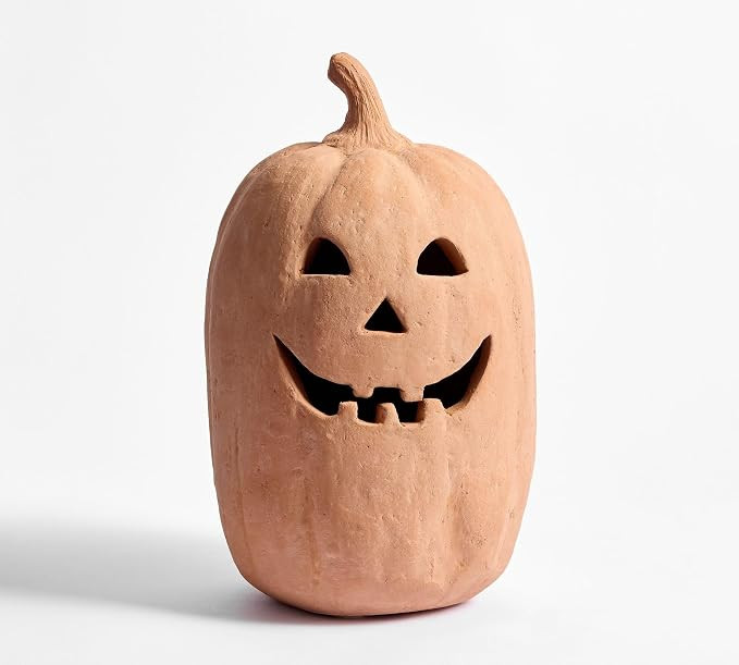 Hallowmas Handcrafted Terracotta Jack-O'-Lantern, Artisanal Kiln-Fired Pumpkin with Hand-Carved D... | Amazon (US)