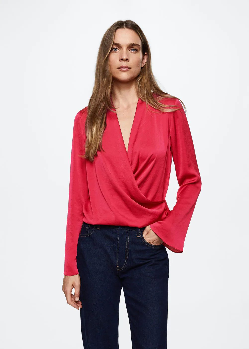 Satin blouse cross neck | MANGO (US)
