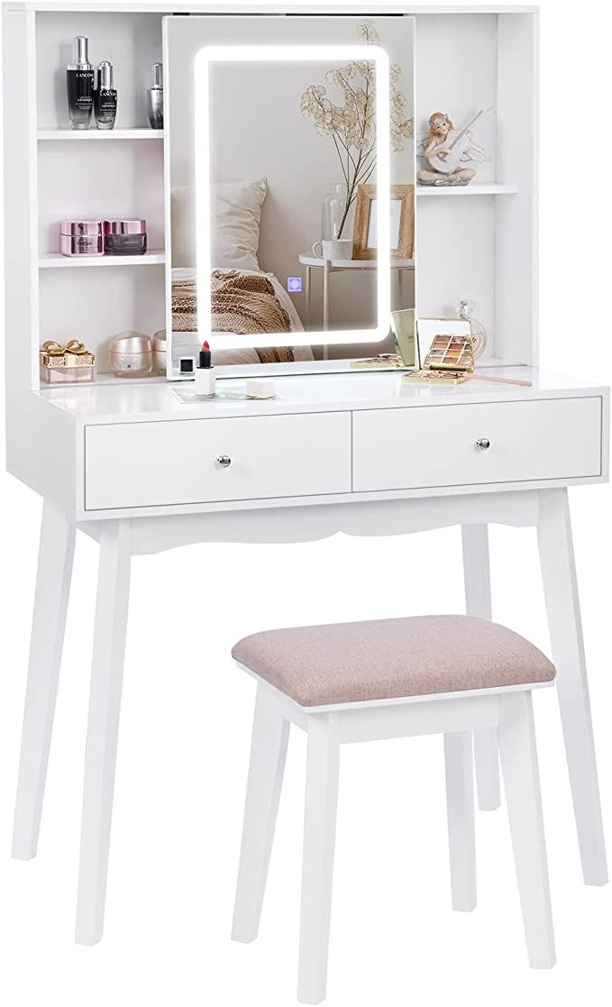 BEWISHOME Vanity Desk with Mirror and Lights, Makeup Vanity with Lights, White Vanity Set, Makeup... | Amazon (US)