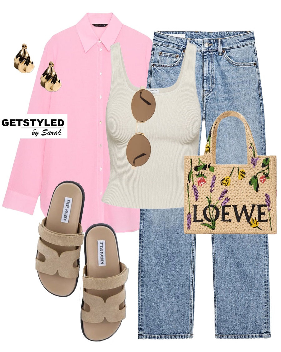 Pastel tones 💗

#pastel #pink #jeans #sandals 
Denim jeans, pastel pink, raffia bag, sandals

#LTKspring #LTKstyletip #LTKshoes