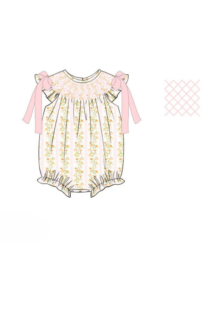 Pre-Order Smocked Floral Pumpkins Bishop Bubble | The Smocked Flamingo
