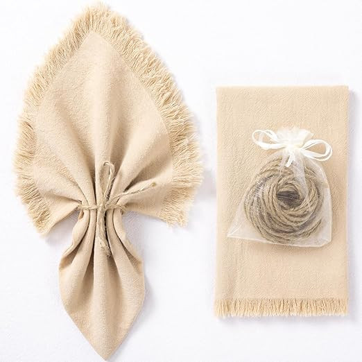 Socomi Handmade Cloth Napkins Cotton Linen Napkins with Fringe Rustic Boho Fringe Napkins for Fal... | Amazon (US)