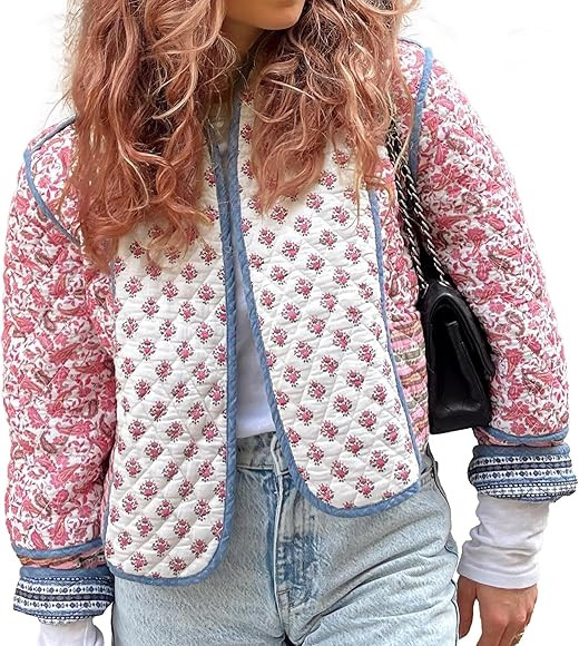 Hixiaohe Women's Cropped Puffer Jacket Floral Printed Lightweight Open Front Short Quilted Outwea... | Amazon (US)