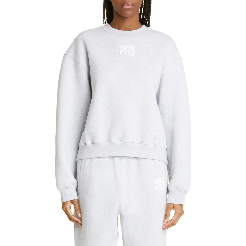 alexanderwang.t Women's Essential Cotton Blend Fleece Logo Sweateshirt in Light Heather Grey at Nordstrom, Size X-Small | Nordstrom
