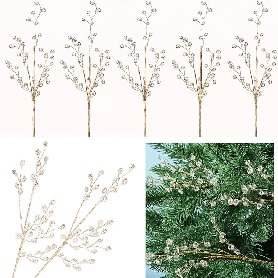 6 Pcs 14.2" Crystal Picks for Christmas Tree Gem Decor Jewel Spray Branches Vase Fillers for Home... | Amazon (US)