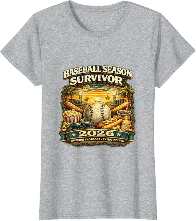 Baseball Season Survivor 2026 Funny Fan Vintage Sunset T-Shirt | Amazon (US)