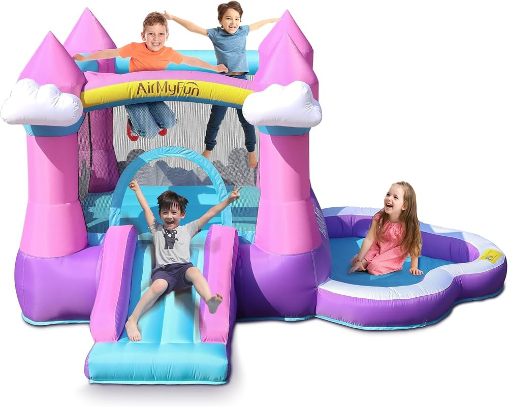 AirMyFun Pink Inflatable Bounce House for Kids 3-8 - Bouncy Castle with Slide, Blower, Water Pool... | Amazon (US)