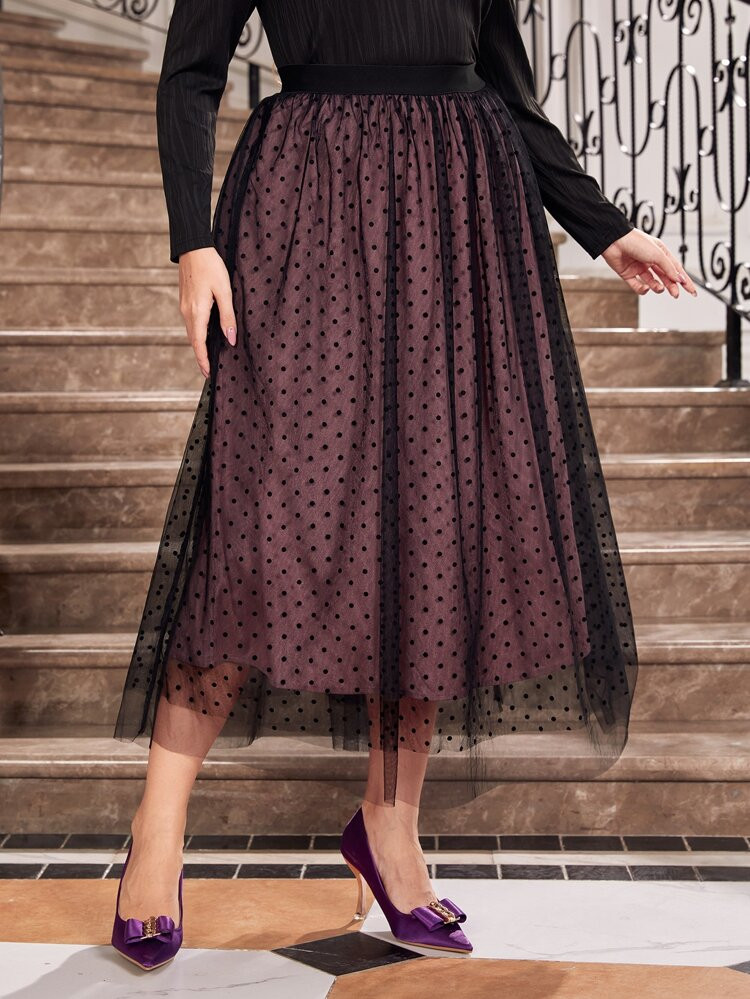 SHEIN Modely Plus Dobby Mesh Overlay Skirt | SHEIN
