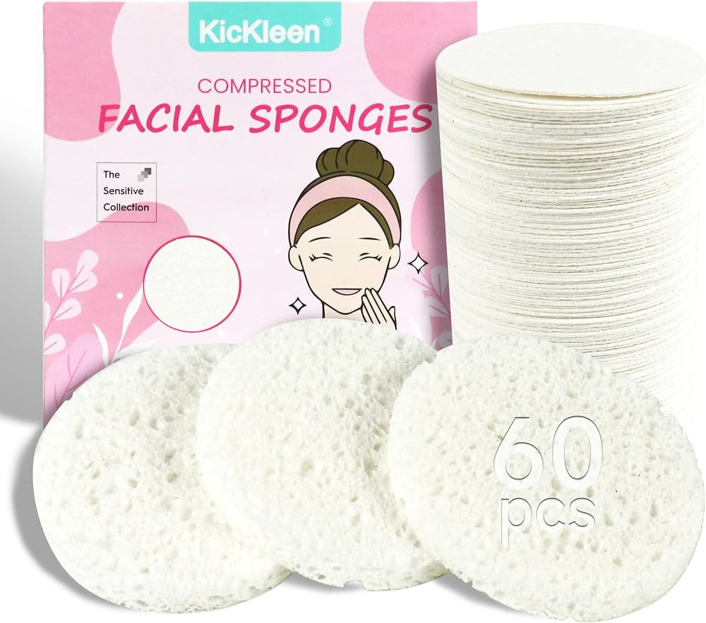 60-Count Compressed Facial Sponges|100% Natural Kickleen Cellulose Cosmetic Spa Sponges for Daily... | Amazon (US)