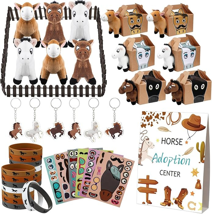 44 Pcs Adopt a Horse Party Favors Include Stuffed Farm Animals Foldable Boxes Adoption Card Fence... | Amazon (US)