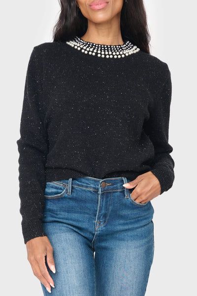 Soiree Sweater With Pearl Embellished Collar | Gibson