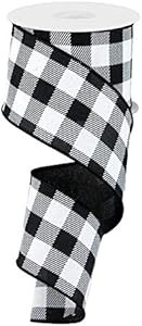 Plaid Check Wired Edge Ribbon - 10 Yards (Black, White, 2.5") | Amazon (US)