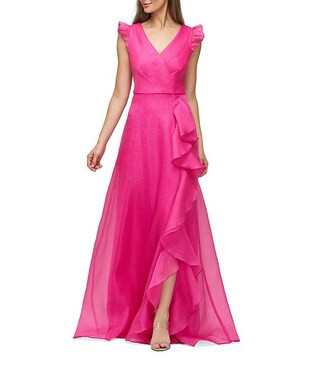 JS Collections Julie Double V-Neck Ruffle Front Organza A-Line Gown | Dillard's | Dillard's