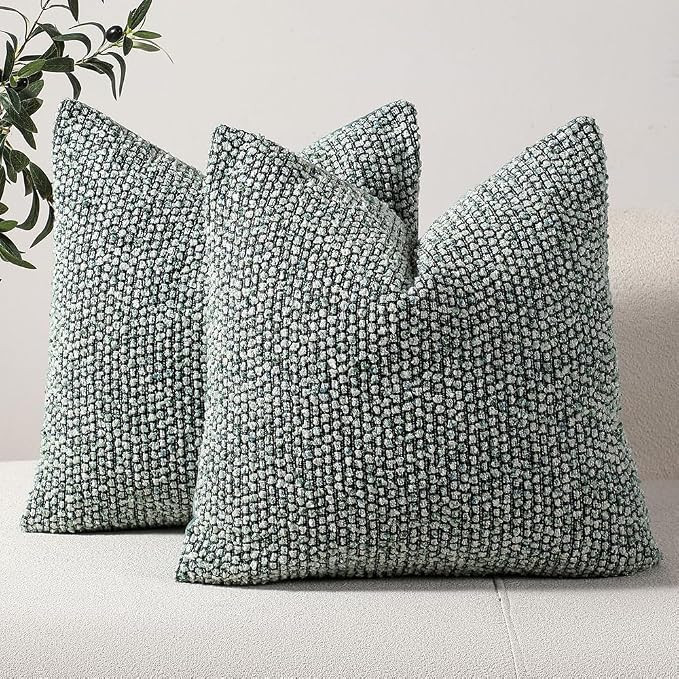 Striped Euro Sham Pillow Covers 26x26 Set of 2 Green Textured Boucle Chic Morden Boho Accent Farm... | Amazon (US)