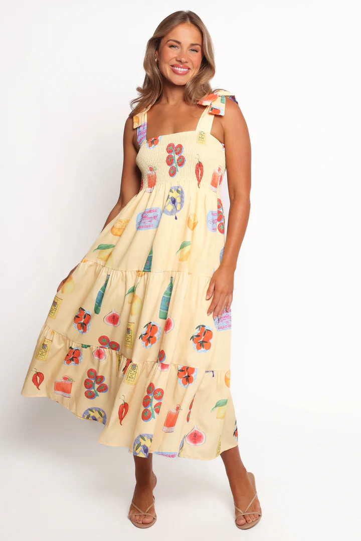 Sarelle Midi Dress - Yellow Pasta Print | Petal & Pup (US)