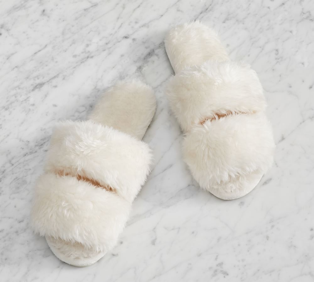 Ivory Faux Shearling Slippers, Medium | Pottery Barn (US)