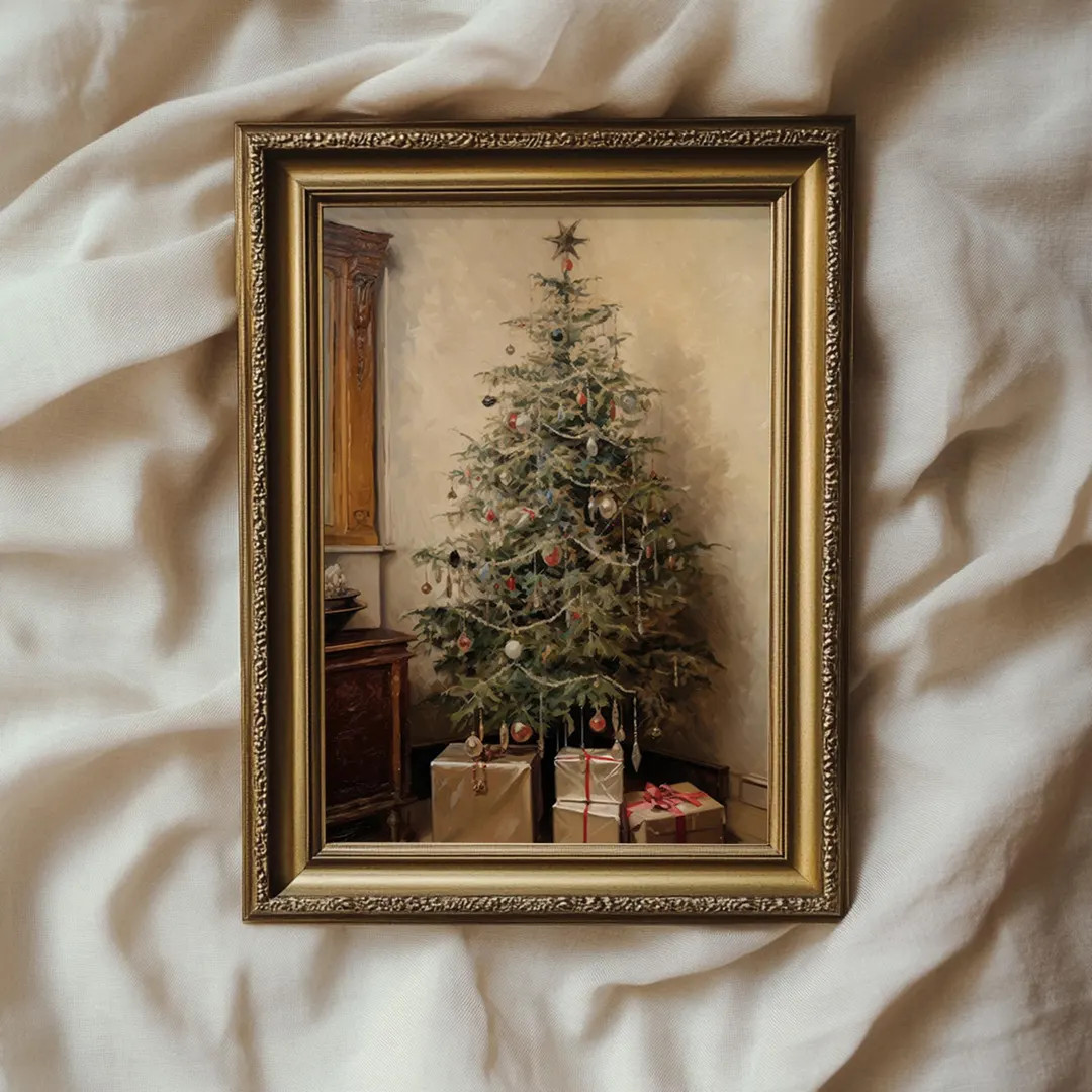 Christmas Tree Vintage Painting | Festive Holiday Cottage Decor | PRINTABLE | No. 586 - Etsy | Etsy (US)