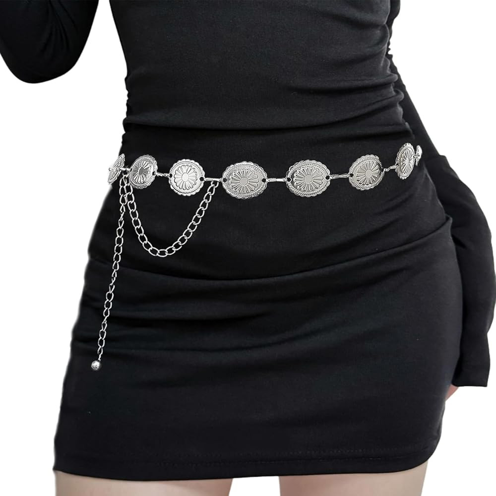 Tocizhka Western Metal Belts for Woman Concho Chain Belt Vintage Boho Cowgirl Waist Belt for Dres... | Amazon (US)