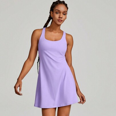 FeatherFitâ¢-Air Peekaboo Everyday Built-In Shorts Pocket Anti-Slip Dress Light Support Low Impact Yoga Studio Spring Dress Summer Quick Dry Moisture | SHEIN