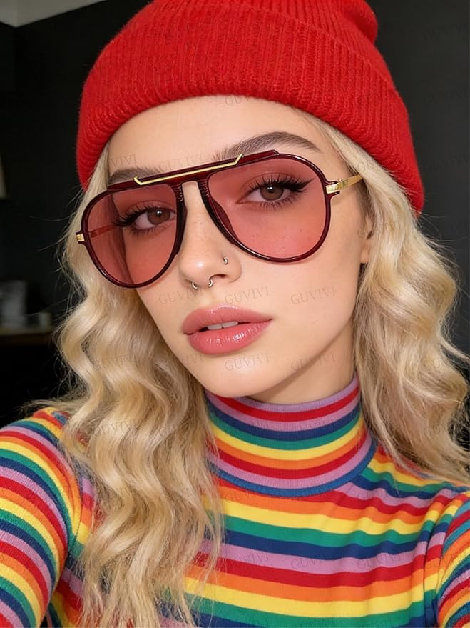 Oversized Aviator Sunglasses for Women Men 2026 70s Retro Gold Metal Sun Glasses Tangle Free Squa... | Amazon (US)