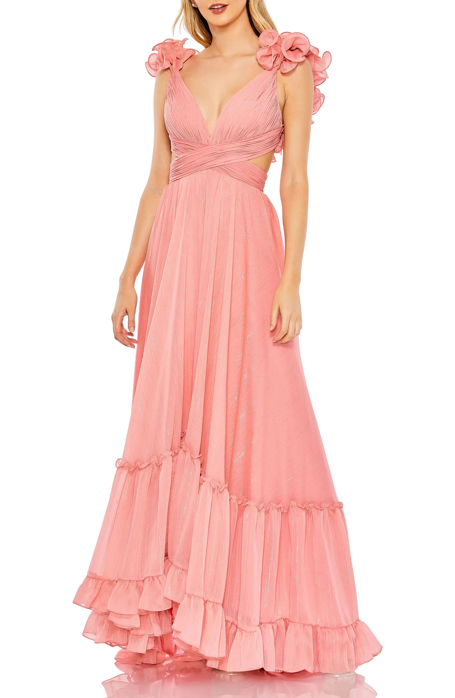 Mac Duggal Ruffle Sleeve V Neck A Line Gown | Nordstrom | Nordstrom