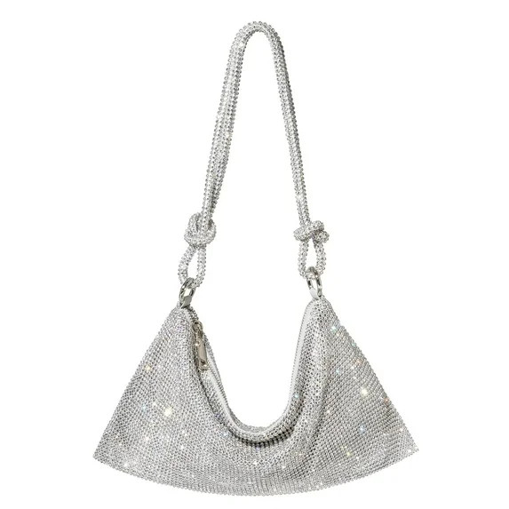 Rhinestone Purses for Women Luxury Diamond Shining Clutch Sparkly Hobo Bag Silver Handbag Vacatio... | Walmart (US)