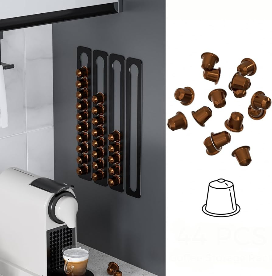 Coffee Pod Holder Metal Black Adhesive Capsule Holder for Original Line Nespresso Pods,Vertically... | Amazon (US)