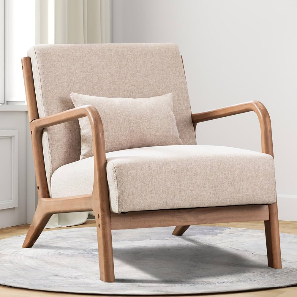 CANMOV Modern Accent Chair with Lumbar Pillow, Upholstered Mid-Century Accent Arm Chair with Thic... | Amazon (CA)