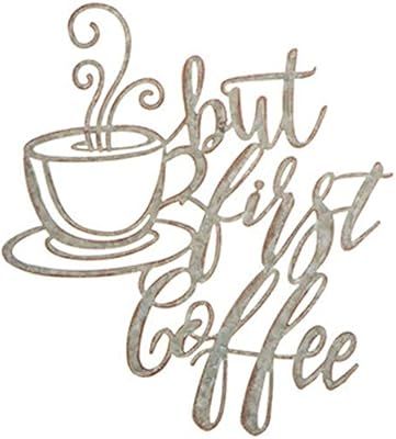 15" But First Coffee Metal Coffee Tea Cups Sign Wall Art Decor Interior Decoration (Silver Metal) | Amazon (US)