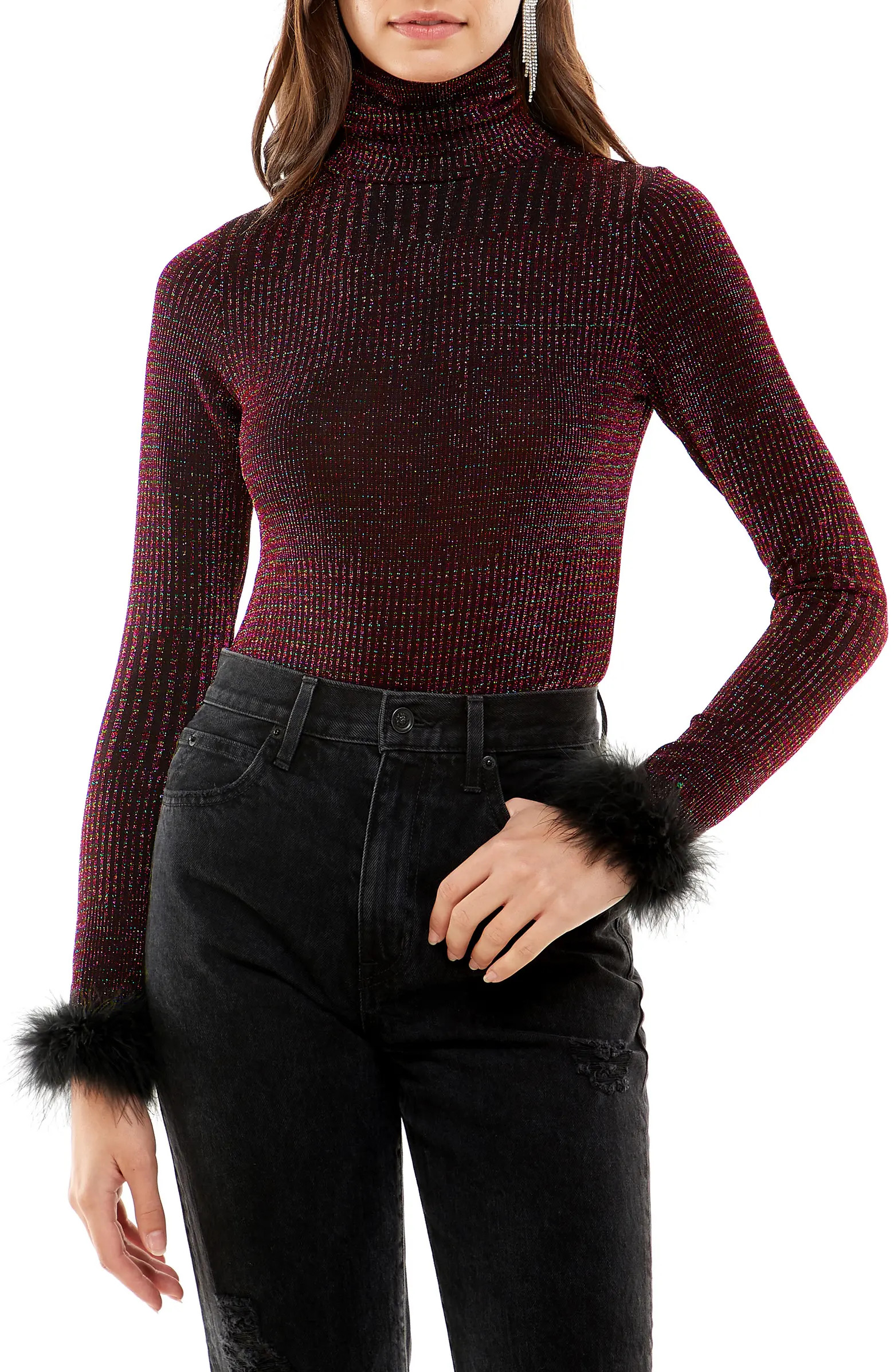 Besos Metallic Turtleneck Bodysuit | Nordstrom