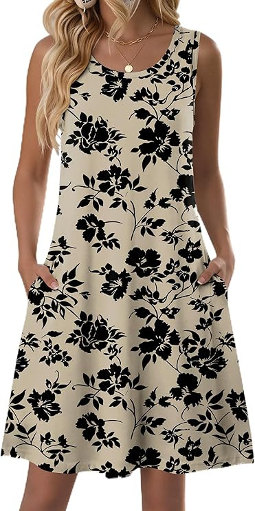 Zeagoo Summer Dresses for Women 2026 Sleeveless Casual Floral Tshirt Sundress with Pockets Loose ... | Amazon (US)