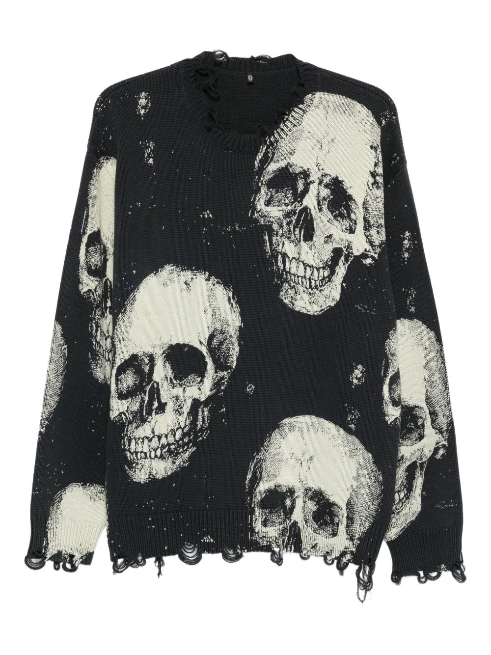R13 skull-print frayed sweater - Black | Farfetch Global