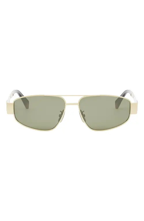 CELINE Triomphe 57mm Pilot Sunglasses in Shiny Endura Gold /Green at Nordstrom | Nordstrom