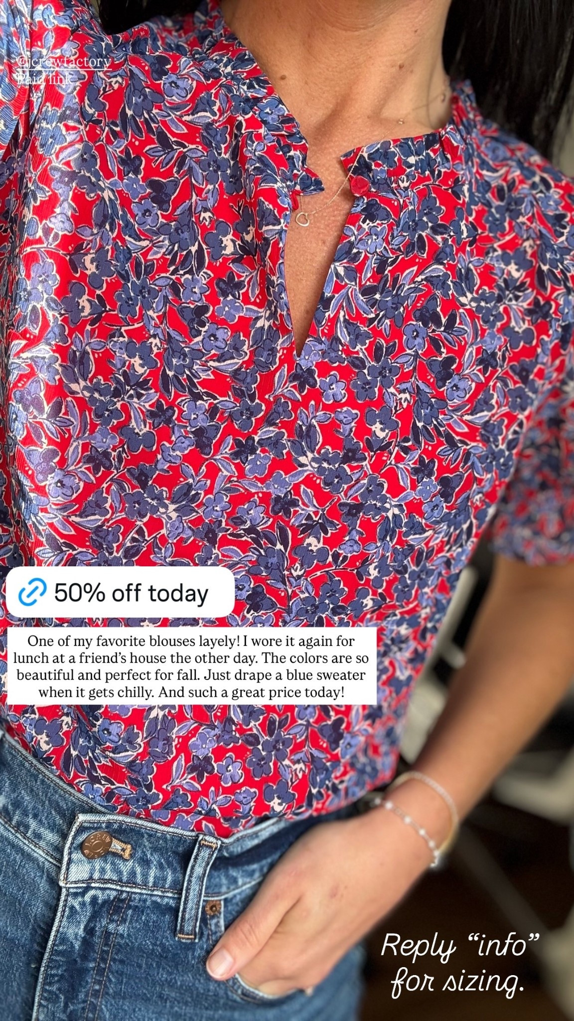 50% off one of my favorite fall blouses!

I wore this for lunch at a friend’s house the other day. The colors are so beautiful and perfect for fall. Just drape a blue sweater when it gets chilly. And such a great price today!

In my opinion, this fits TTS. I’m wearing an XS.

J.Crew factory, classic style, preppy, mom outfit, fall fashion, sale alert, affordable style 

#LTKSaleAlert #LTKFindsUnder50 #LTKStyleTip